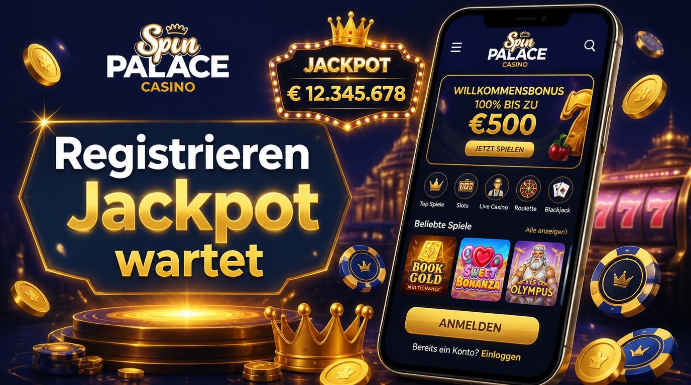 Eine mobile Ansicht der Spin Palace Anmeldung mit hervorgehobenem Jackpot.