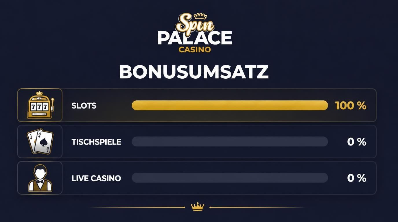 Ein Balkendiagramm mit drei Säulen: Slots 100 %, Tischspiele 0 %, Live Casino 0 % – daneben passende Symbole.